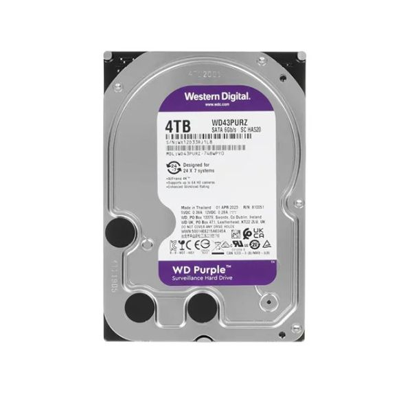 Жесткий диск для видеонаблюдения HDD 4Tb Western Digital Purple Surveillance WD43PURZ SATA 6Gb/s, 25