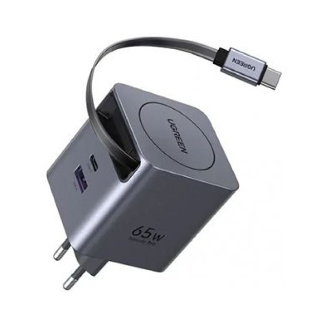 Зарядное устройство UGREEN X615 65W 2C1A GaN Fast Charger with Retractable Cable USB-C, 65825