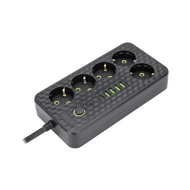 Удлинитель Defender без заземления R218 3м, 8 розеток, 4хUSB, 1xType-C, черный