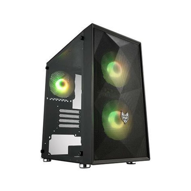 Компьютерный корпус FSP CST130A, Без БП, 1xUSB3.0/2xUSB2.0, 3xFAN120 RGB, Glass, Black, M-ATX