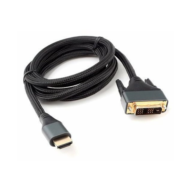Кабель HDMI-DVI Cablexpert CC-HDMI-DVI-4K-6, 4K, 19M/19M, 1.8m, single link, нейлоновая оплетка 