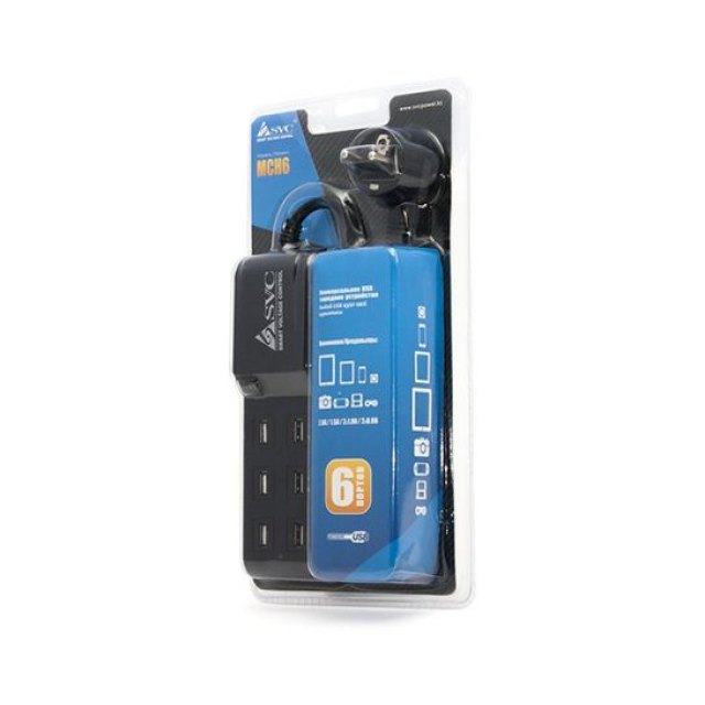 Универсальное USB зарядное устройство, SVC, MCH6 (6 портов), 2А, 1.5А, 1А, 1А, 0.8А, 0.8А, Домашнее