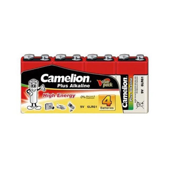 Батарейка, CAMELION, 6LR61-SP4, Plus Alkaline, 6F22(крона), 9V, 680 mAh, Плёнка