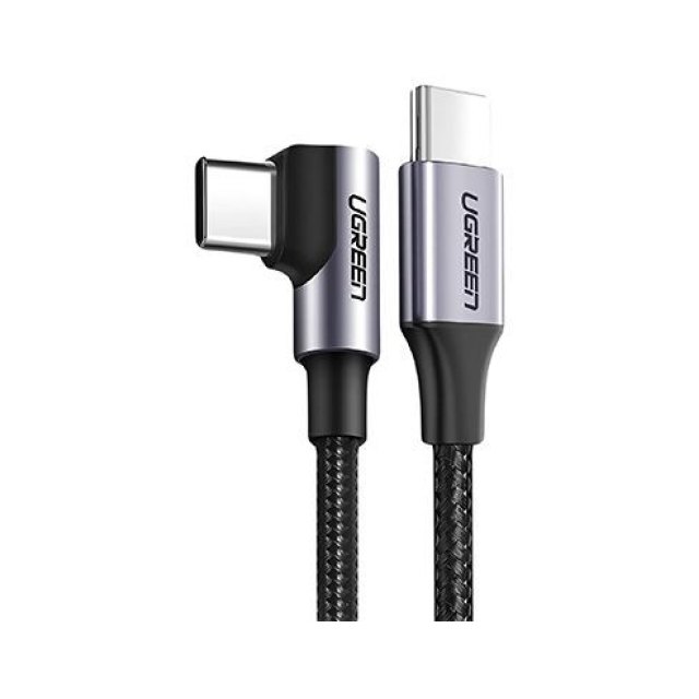 Кабель UGREEN US255 USB-C to Angled USB2.0-C Round Cable M/M Aluminum Shell Nickel Plating 1m (Gray Black)