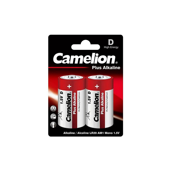 Батарейка, CAMELION, LR20-BP2, Plus Alkaline, D, 1.5V, 21000 mAh, 2 шт., Блистер