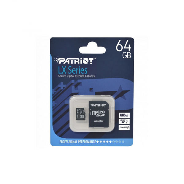 Карта памяти SDXC Patriot LX Series PSF128GMCSDHX10, 128GB, Class 10, UHS-I ,MemoryCard micro PSF128GMCSDXC10, + adapter SD