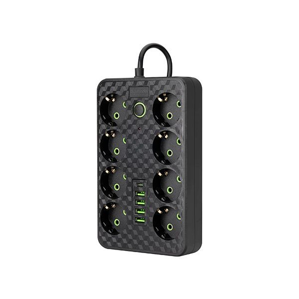 Удлинитель Defender без заземления R215 3м, 8 розеток, 4хUSB, черный в Шымкенте от производителей  с доставкой по Казахстану