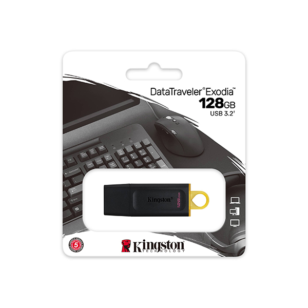 USB Флешка 128 ГБ Kingston Data Traveler Exodia USB 3.2, Черный, желтый