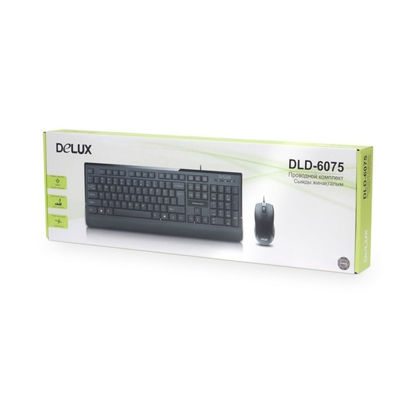 Клавиатура + мышь Delux DLD-6075OUB (Анг/Рус/Каз, Black, USB)