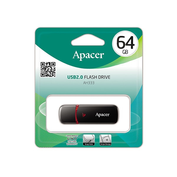USB Флешка 64 ГБ Apacer AP64GAH333B-1 USB 2.0, Черный в Шымкенте от производителей  с доставкой по Казахстану