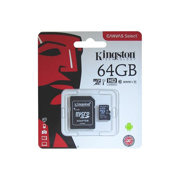 Карта памяти 64 Гб. Kingston SDCS2/64GB+ adapter, Черный