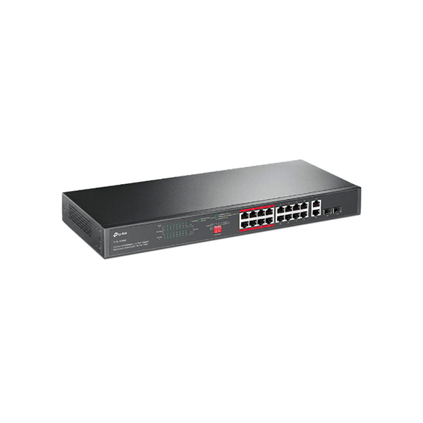 Коммутатор PoE+ 16-портовый Tp-Link TL-SL1218MP <16 портов RJ45 10/100Mbps PoE+ 802.3at/802.3af, 2 GbE Combo SFP, бюджет мощн