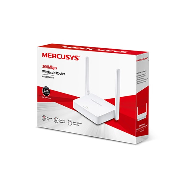 Роутер WiFi (маршрутизатор) Mercusys MW301R (300 Mbps, 2.4 ГГц, 1 порт RJ-45 , 3× 10/100 , Пластик)