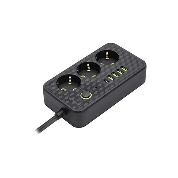 Удлинитель Defender без заземления R215 3м, 8 розеток, 4хUSB, черный в Шымкенте от производителей  с доставкой по Казахстану