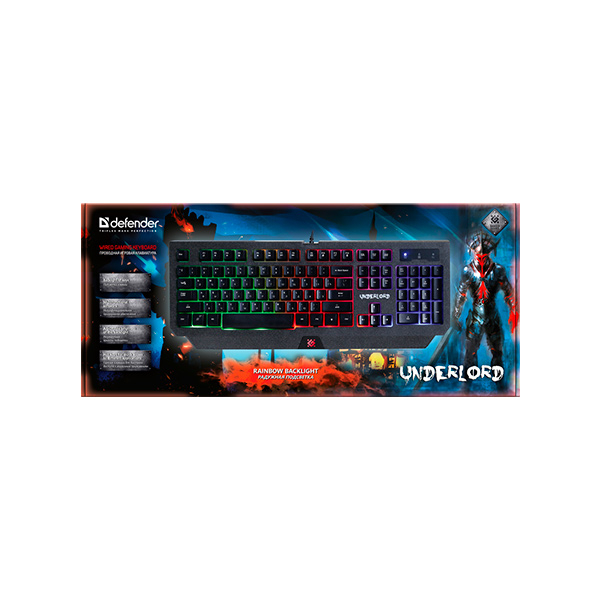 Клавиатура Defender Underlord GK-340L (Анг/Рус, Проводное, Черный) в Шымкенте от производителей  с доставкой по Казахстану