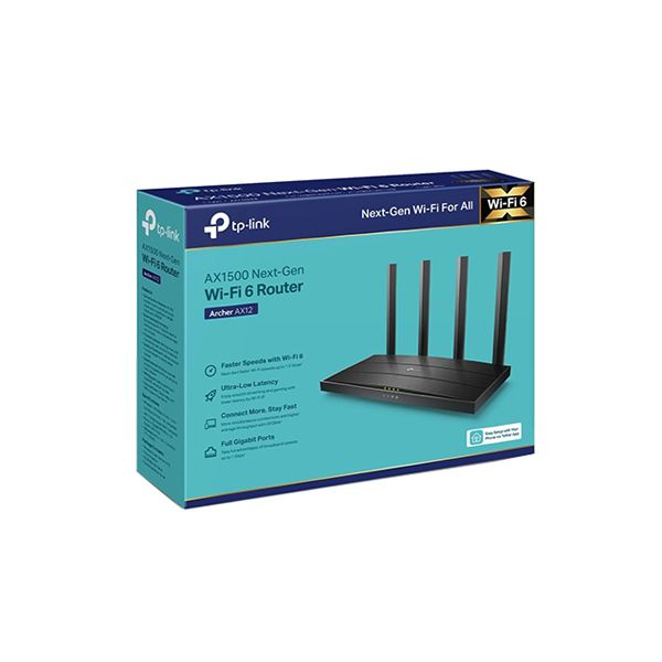 Маршрутизатор беспроводной AX1500 GbE Tp-Link Archer AX12 < Wi‑Fi 6 AX1500 Dual Band Wireless Gigabit Router, 1201 Мбит/с 5 G в Шымкенте от производителей  с доставкой по Казахстану