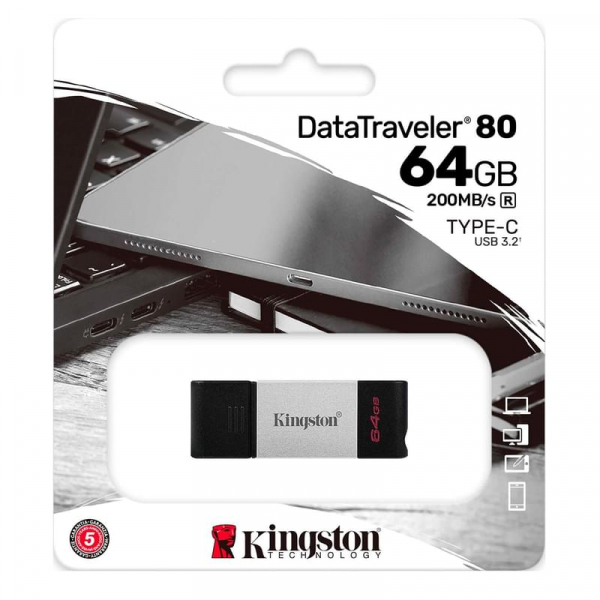 USB Флешка 64 ГБ Kingston DataTraveler 80 USB 3.2, Черный, синий в Шымкенте от производителей  с доставкой по Казахстану