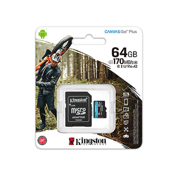 Карта памяти MicroSD, Kingston Canvas Go! Plus, 64GB, SDCG3/64GB, Class 10, UHS-I, R170/W70