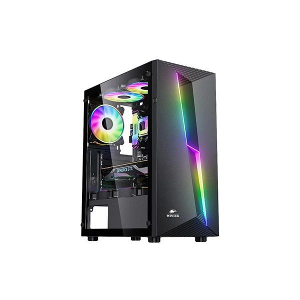 Корпус Wintek Lightning F27 B TG, ATX/Micro ATX, USB 1*3.0/2*2.0, HD-Audio+Mic, 1*12cm ARGB fan, черный в Шымкенте от производителей  с доставкой по Казахстану