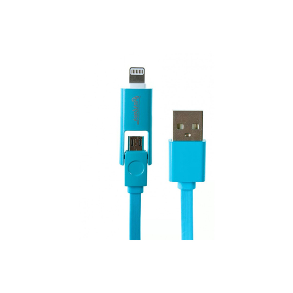 Кабель Olmio USB 2.0 - microUSB/Apple 8pin, 2-в-1, 1м, 2.1A, голубой, плоский 038865 в Шымкенте от производителей  с доставкой по Казахстану