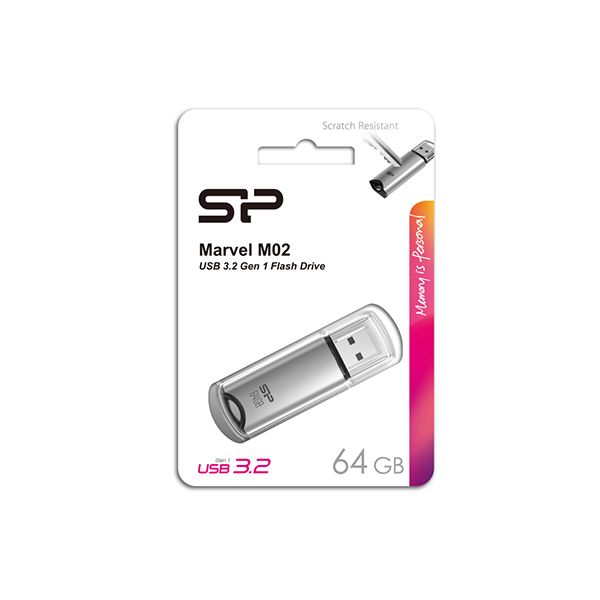 Флешка USB Silicon Power, Marvel M02,SP064GBUF3M02V1S, 64GB, Серебристый ,flash USB 3.2, silver в Шымкенте от производителей  с доставкой по Казахстану