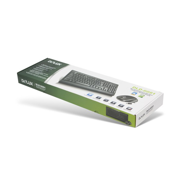 Клавиатура + мышь Deluxe DLD-6091OGB (Анг/Рус/Каз, Беспроводное, Черный) в Шымкенте от производителей  с доставкой по Казахстану